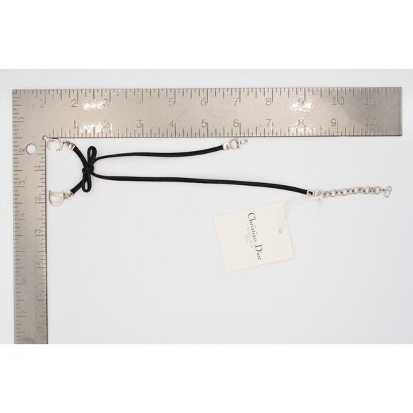 Christian Dior Vintage Bow Choker Necklace Logo CD Charm Black Leather Signed - Picture 15 of 16